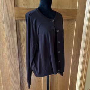 CAbi Dark Brown Button-Front Lightweight Cardigan